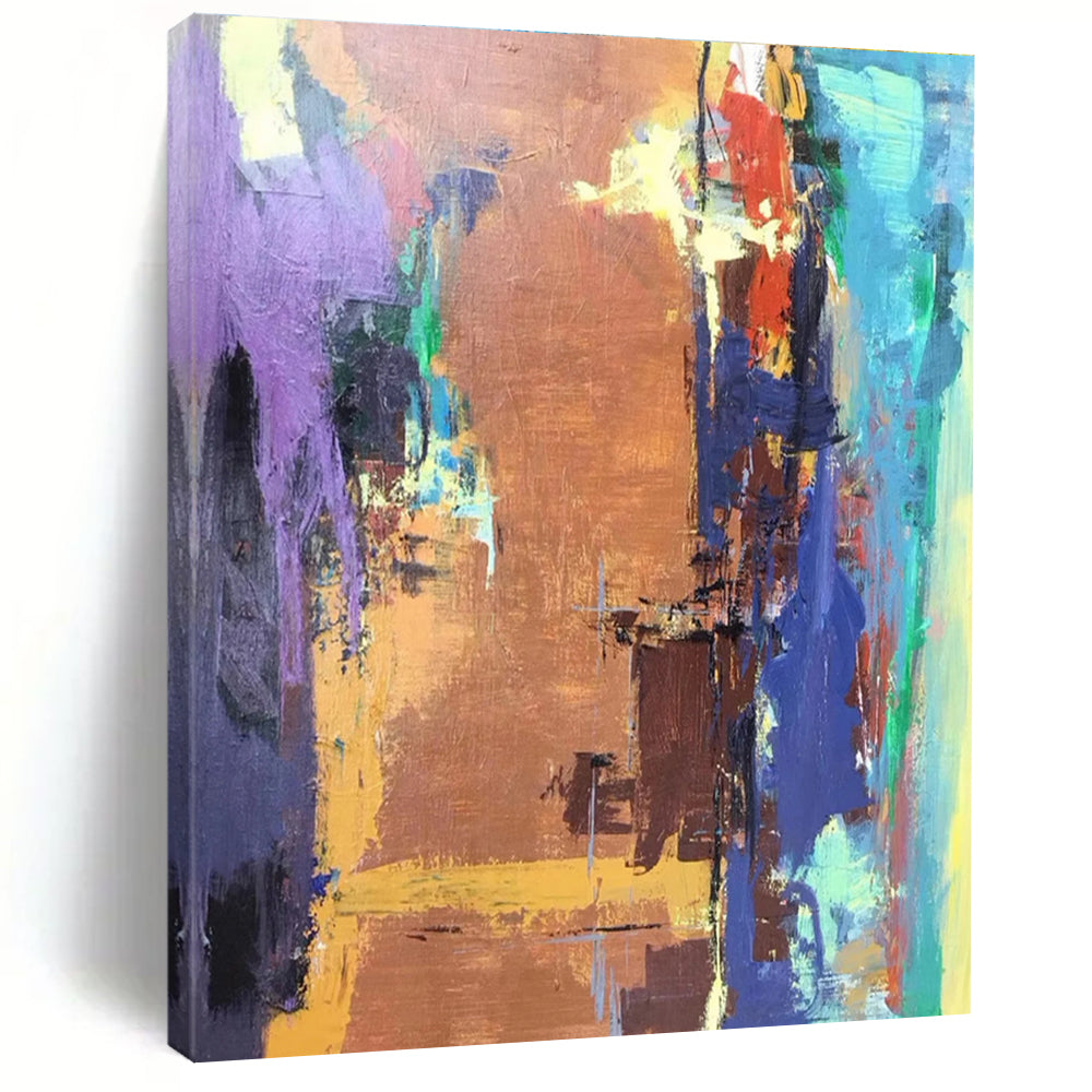 Purple Orange Blue Color Block Abstract Painting ADGE036