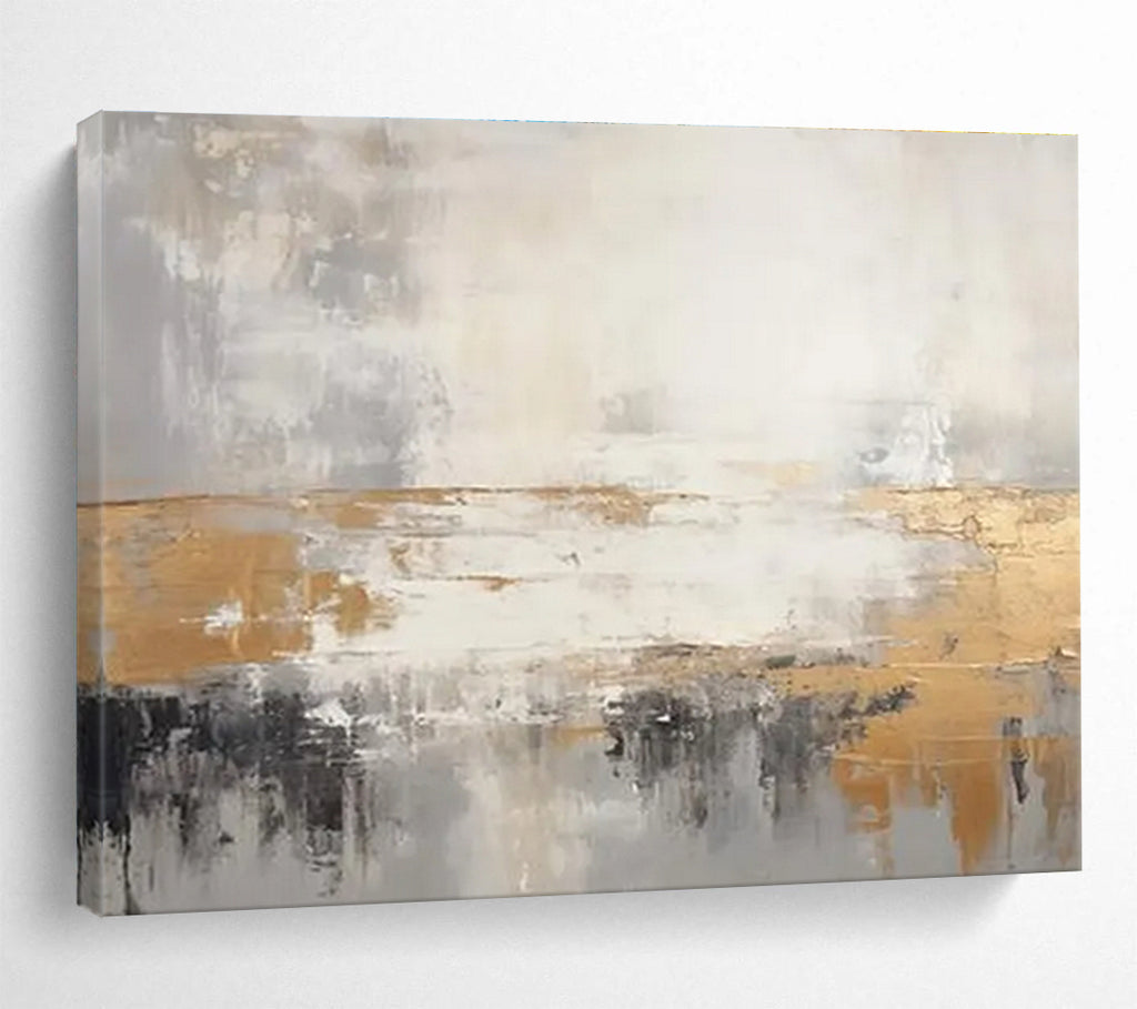 Grey and Gold Minimalist Abstract Landscape - like Painting THY107