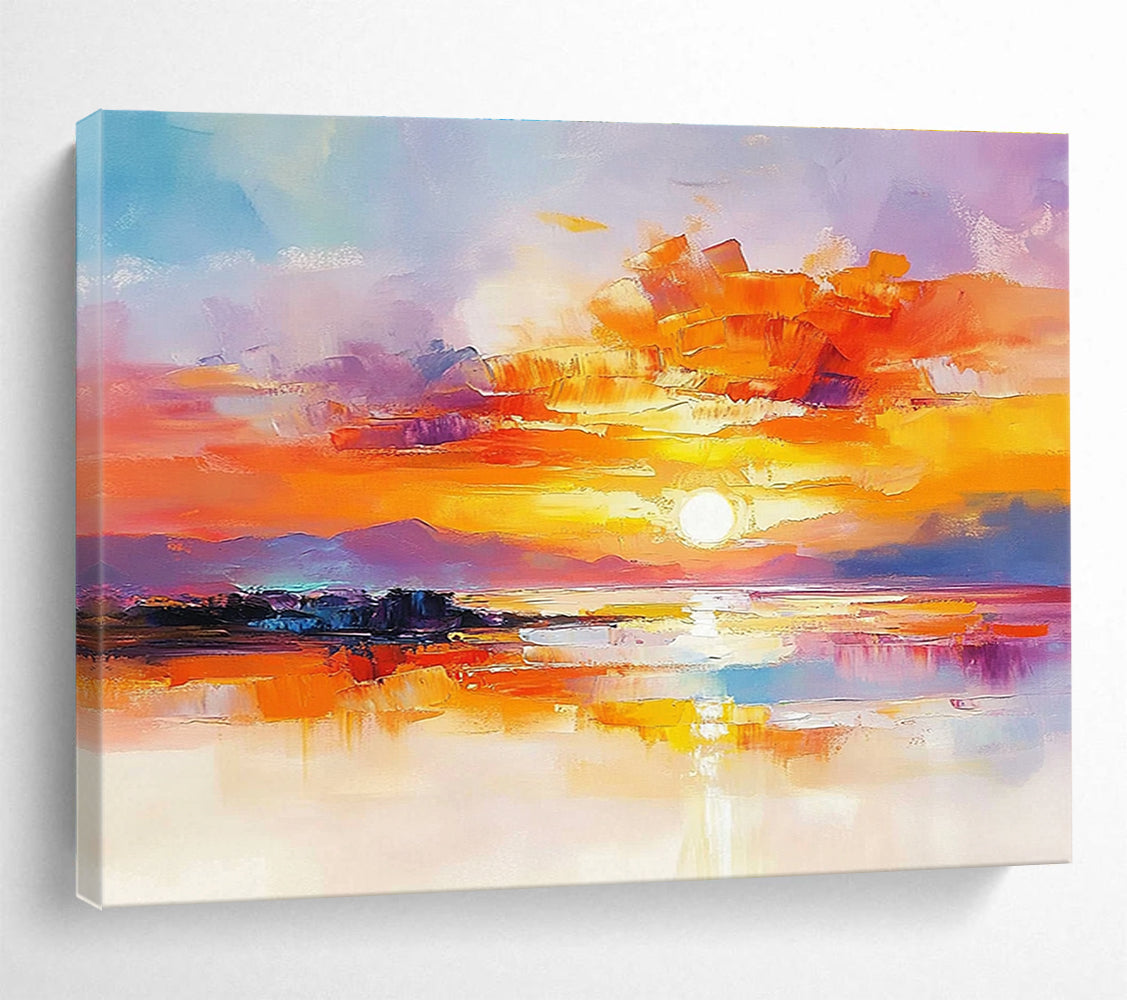 Vibrant Sunset Lake - Expressive Landscape Abstract Painting DYP014