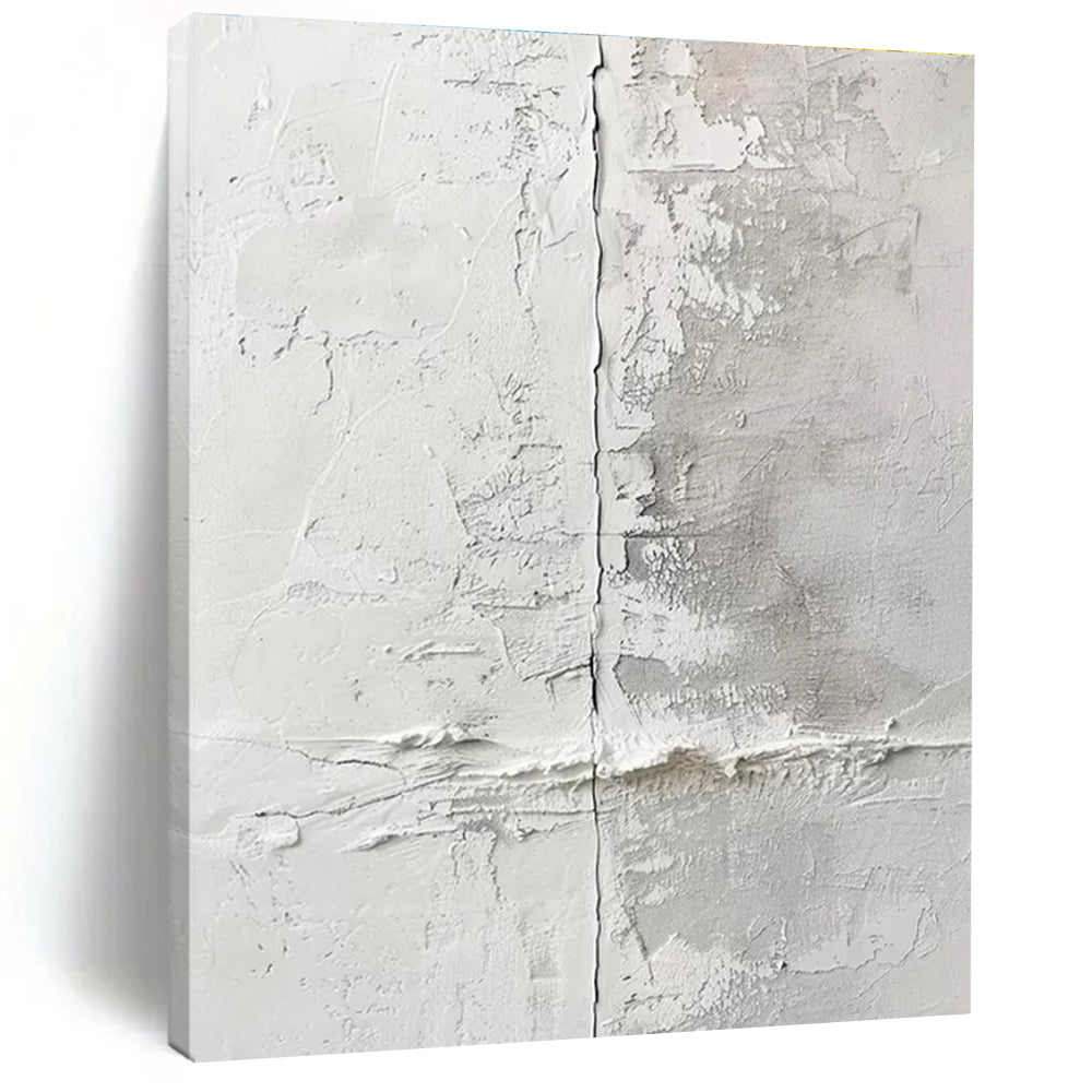 White and Gray Textured Abstract Painting with Crack - like Details ADGE066