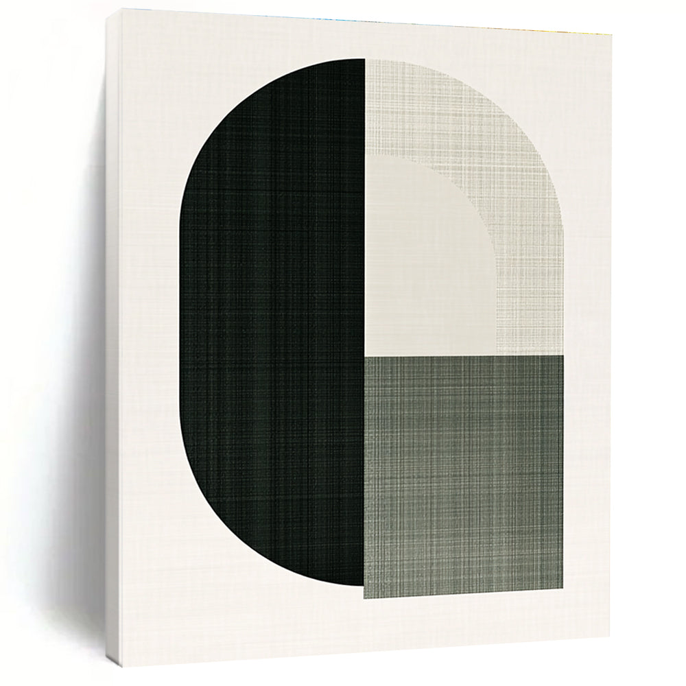 A large abstract illustration featuring an arch and half circle in green shades symbolizes the letter O for a top-grain rug brand.STSC1179