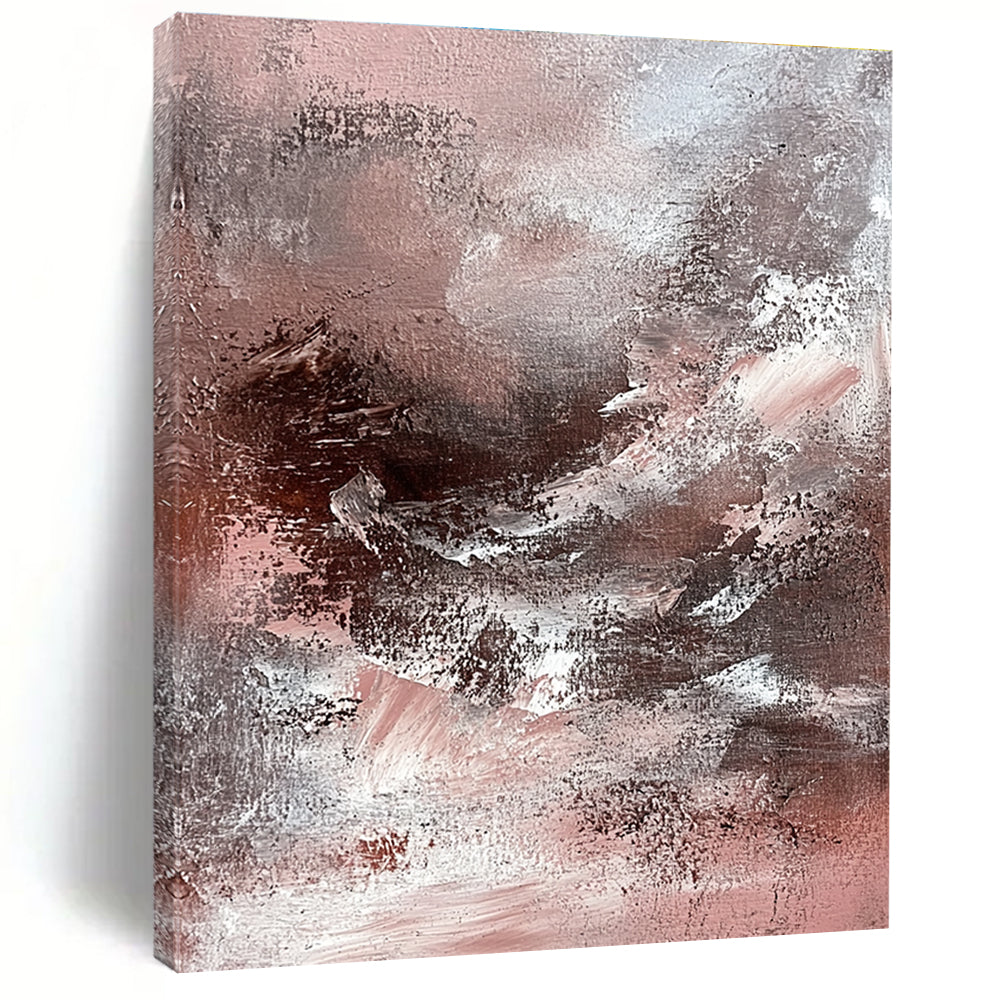 Pink Gray Textured Abstract Painting with Layered Brushstrokes GER770