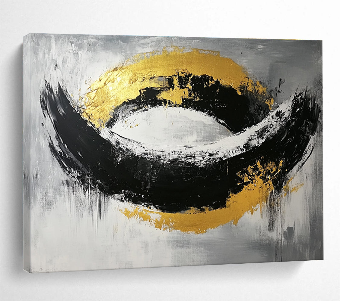 Black White and Gold Abstract Painting with Bold Shapes DYP296