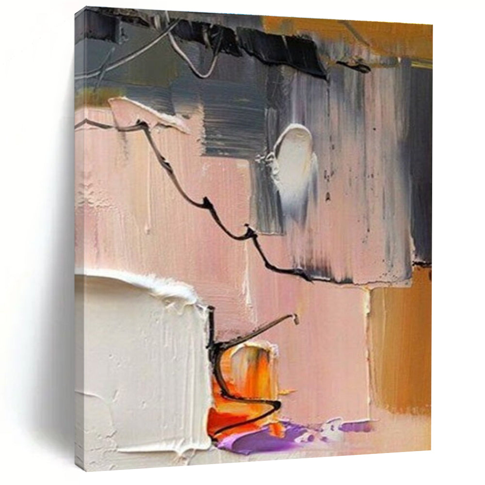 Abstract Painting with Gray Pink and Black Lines ADGE270