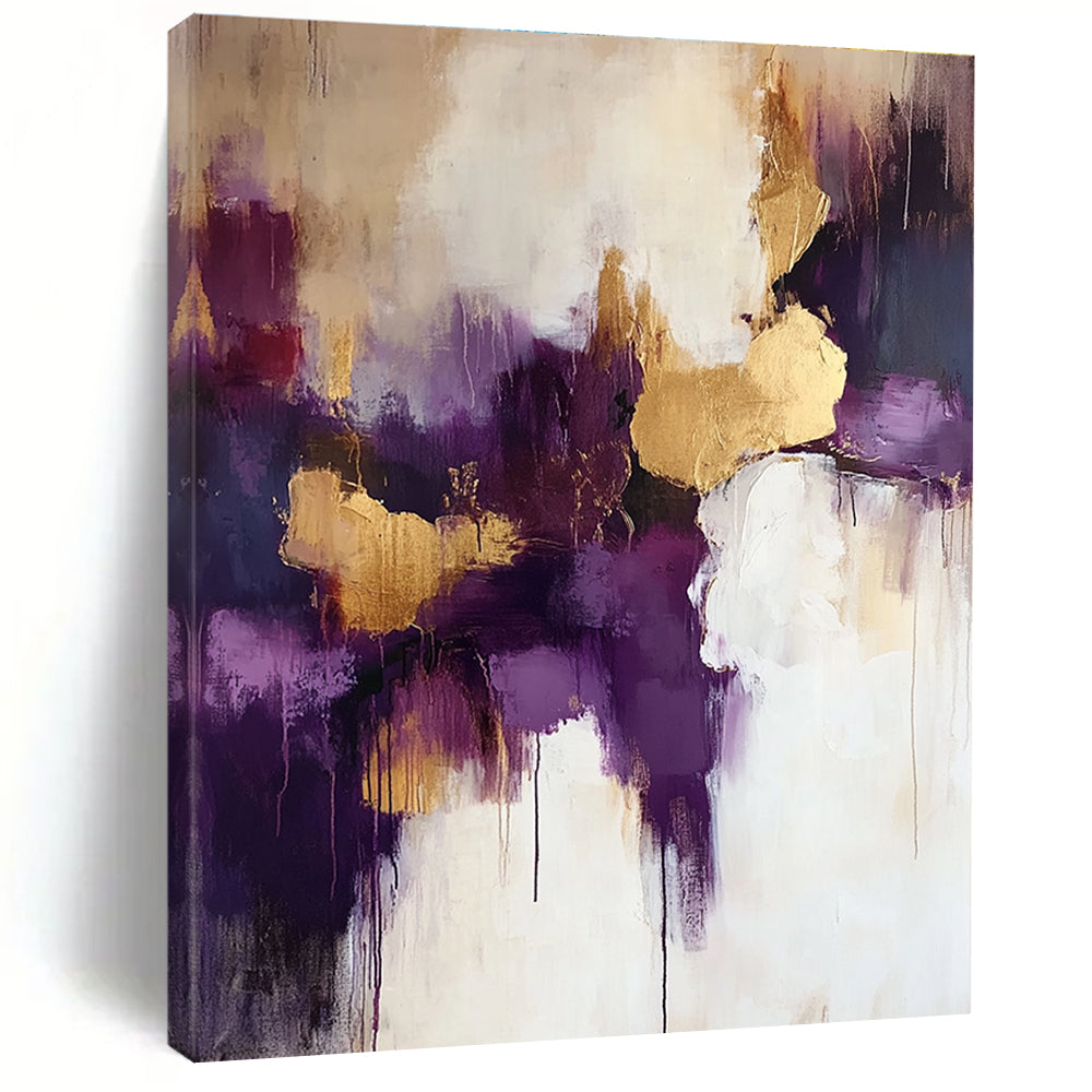 Purple and Gold Abstract Painting with Dripping Effects GER618