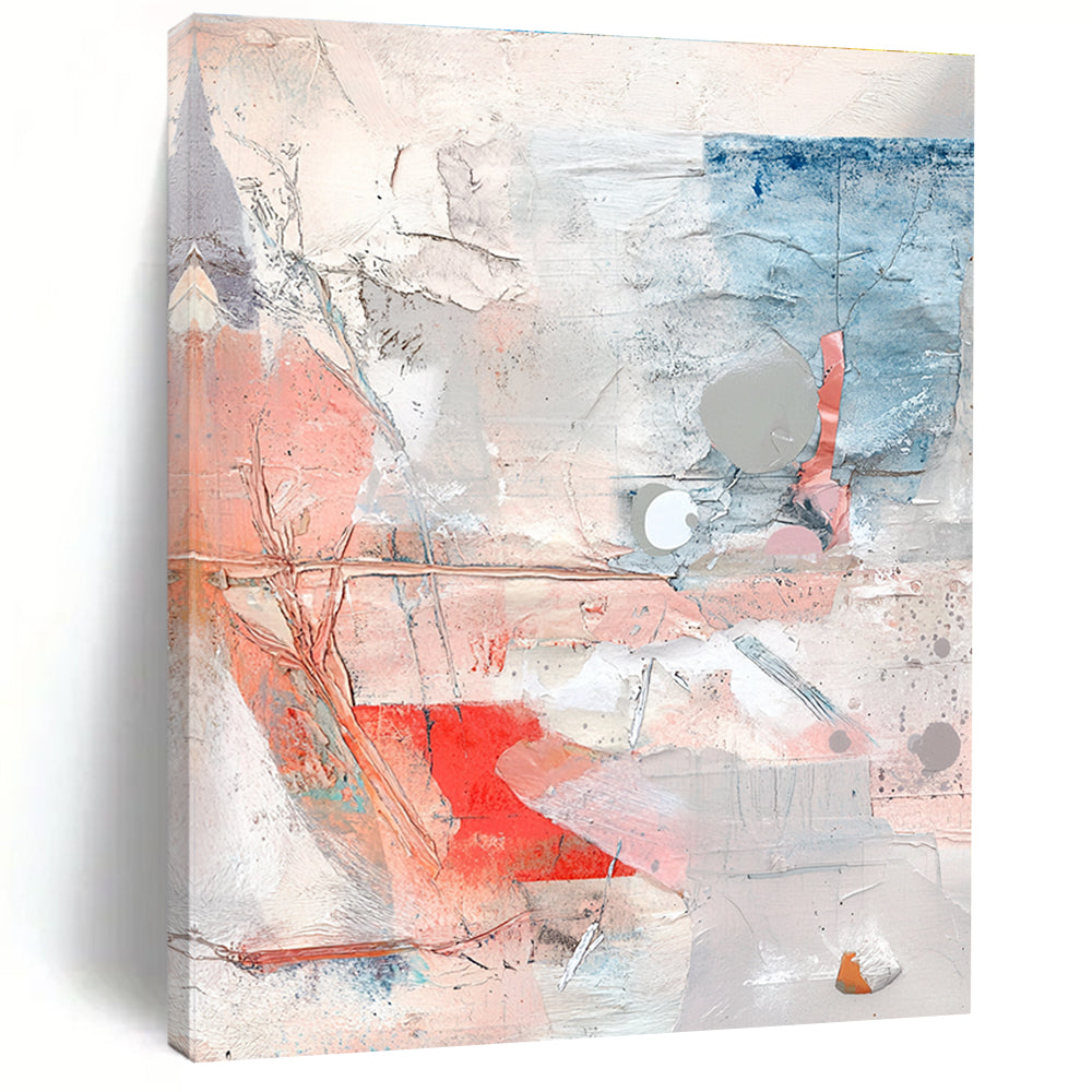 Mixed Media Abstract Collage with Pink Blue and Gray Tones GER194