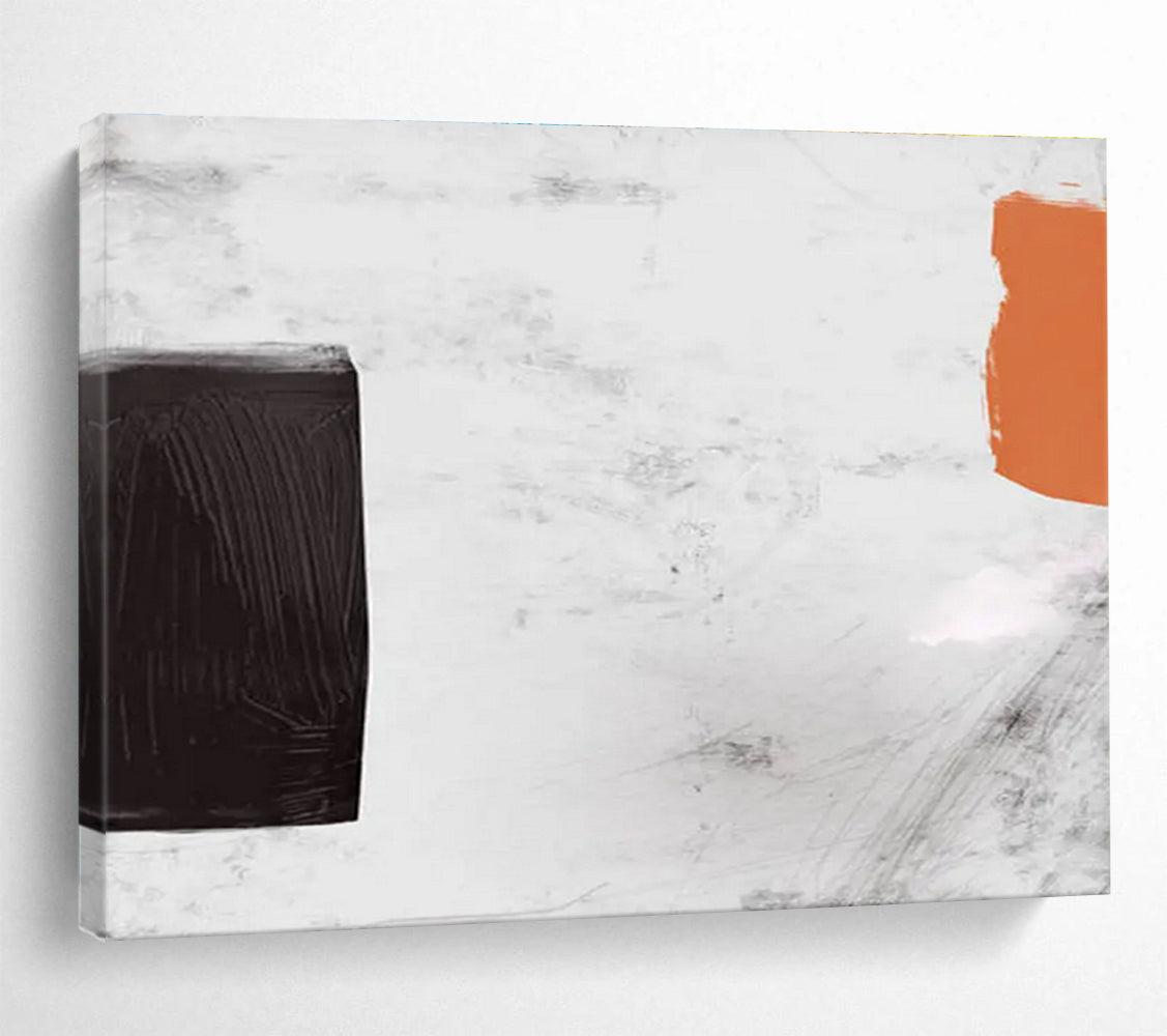 Minimalist Color Block Abstract Painting with Black, White, and Orange THY146