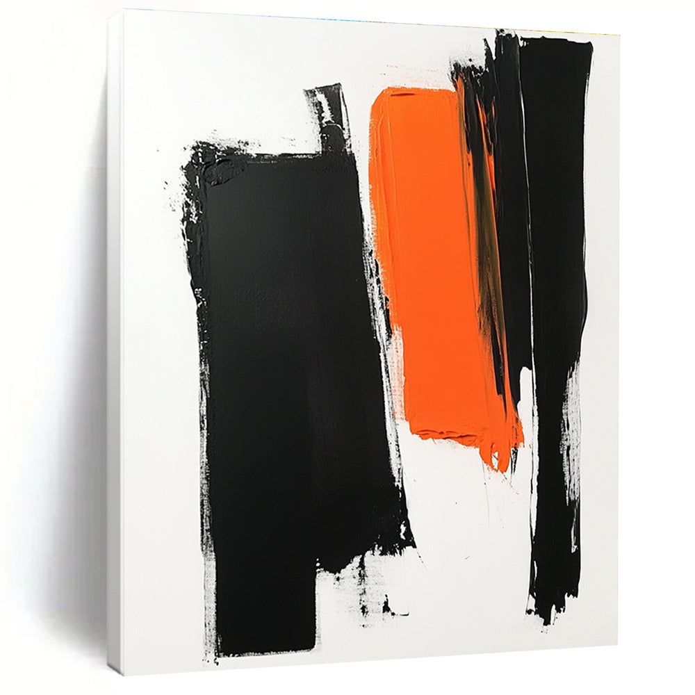 Black Orange and White Abstract Painting with Bold Brushstrokes GER187