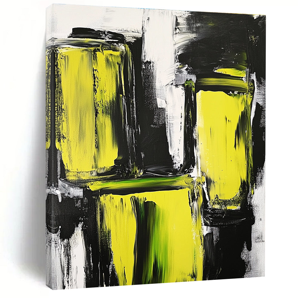 Yellow and Black Abstract Painting with Bold Textures GER593