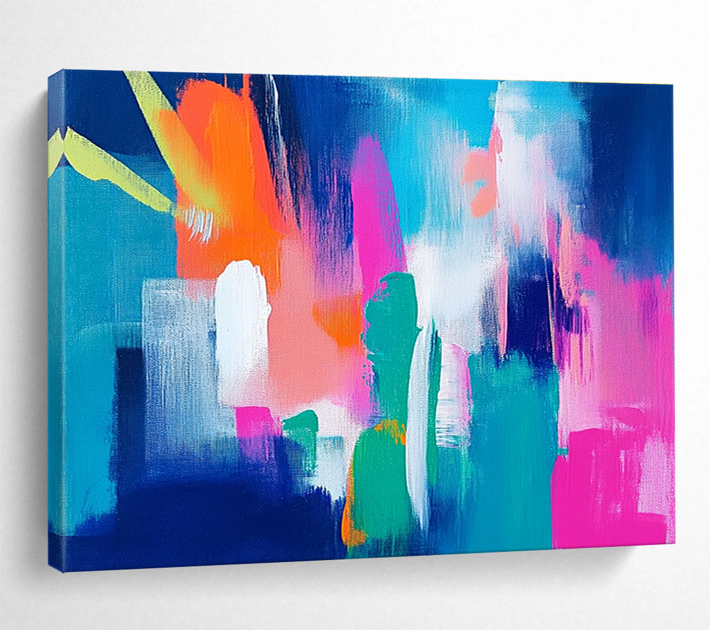Bright Color Block Abstract Painting with Blue Background DYP153