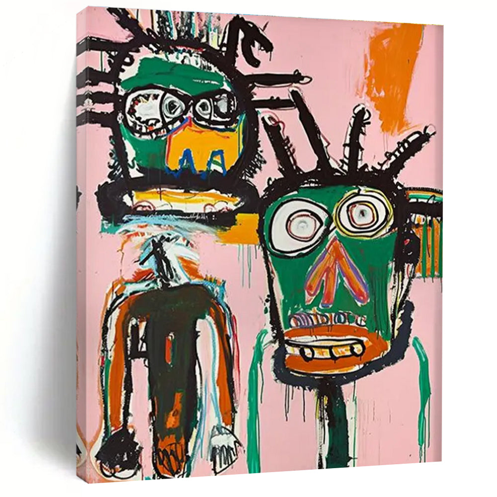 Two Tribal Figures on Pink Abstract Painting ADGE106