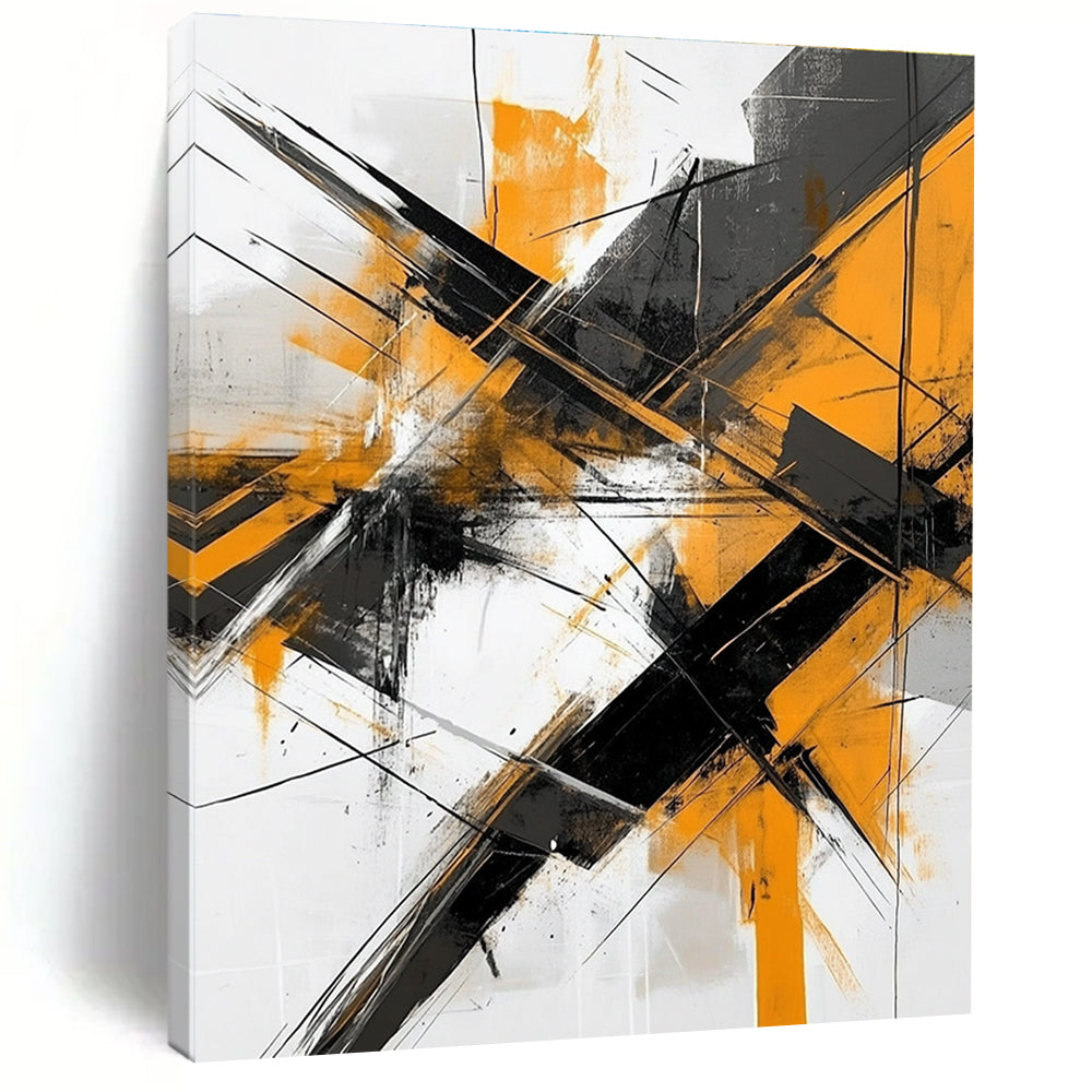 Dynamic Orange - Black Abstract Painting with Gray and White GER324