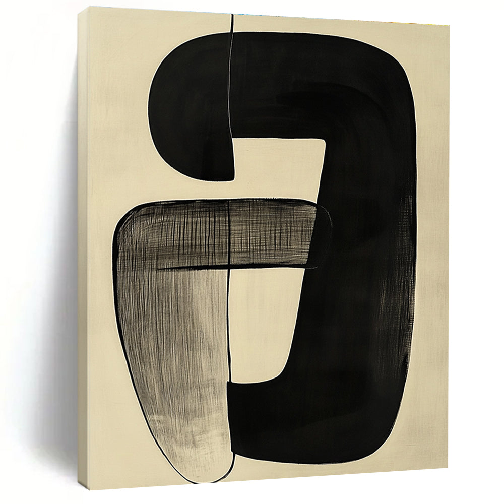 Black and Gray Curved Forms Abstract Painting with Subtle Textures GER012