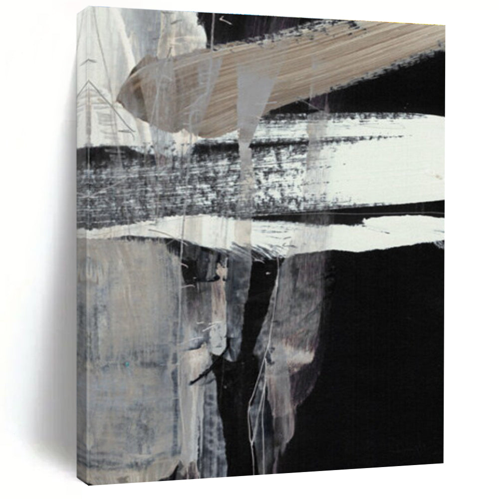Black and White Abstract with Bold Brushstrokes Painting ADGE193