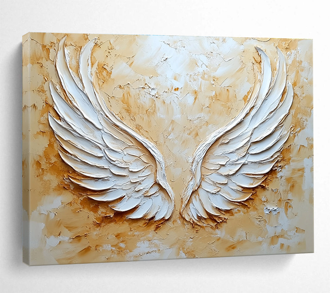 Textured Angel Wings Abstract Painting with Gold and White DYP165