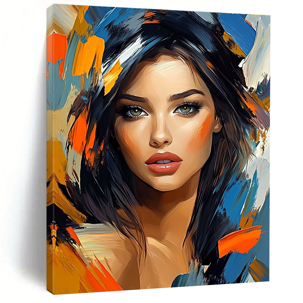 Vibrant abstract painting featuring a stunning woman's portrait with bold colors and sharp focus capturing her beauty and elegance.STSC1270