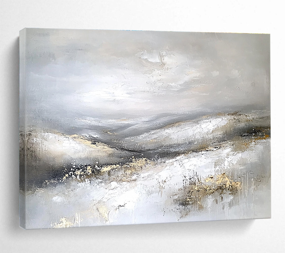 Gray and Gold Mountain Abstract Painting with Textured Peaks DYP243