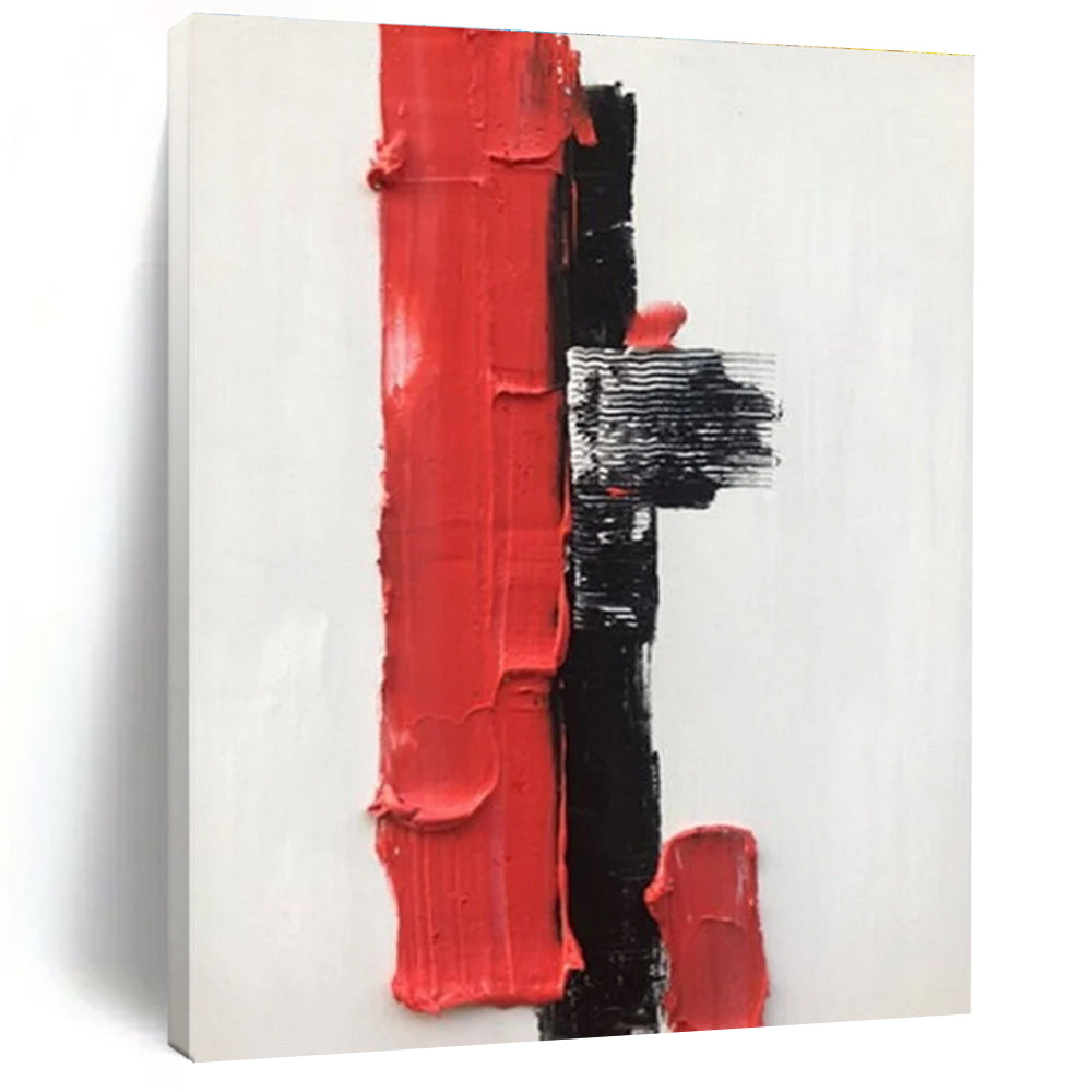 Red and Black Textured Abstract Painting with Geometric Shapes ADGE390