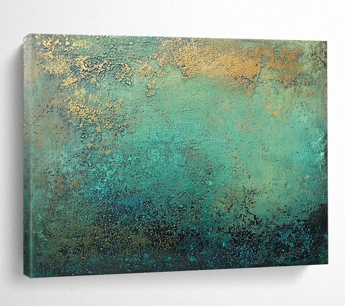Green and Gold Textured Abstract Painting with Earthy Tones DYP590