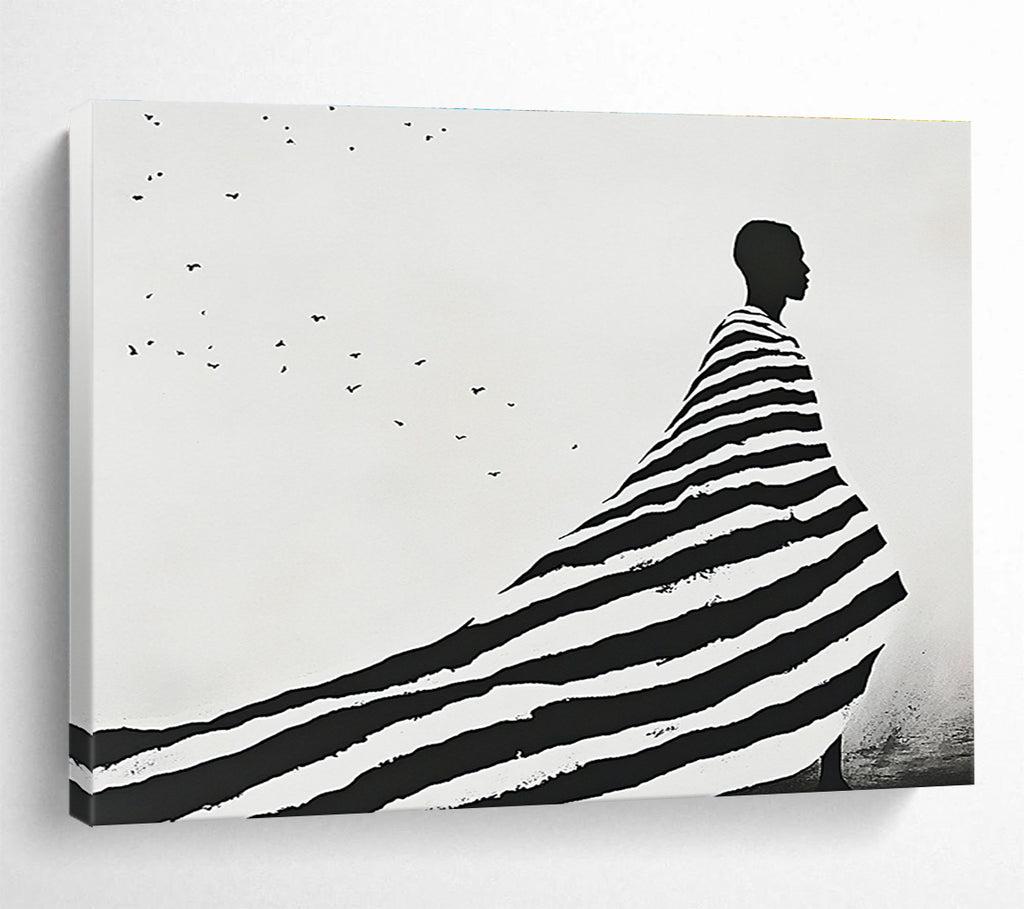 Striped Cloak Figure - Minimalist Silhouette Abstract Painting DYP019