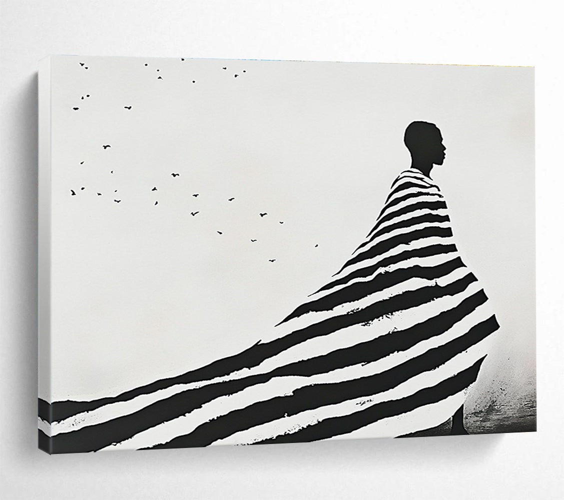 Striped Cloak Figure - Minimalist Silhouette Abstract Painting DYP019