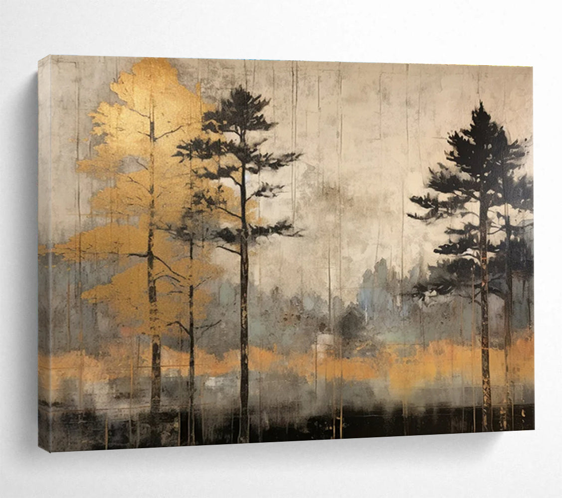 Golden Tree and Neutral Toned Forest Abstract Painting THY105