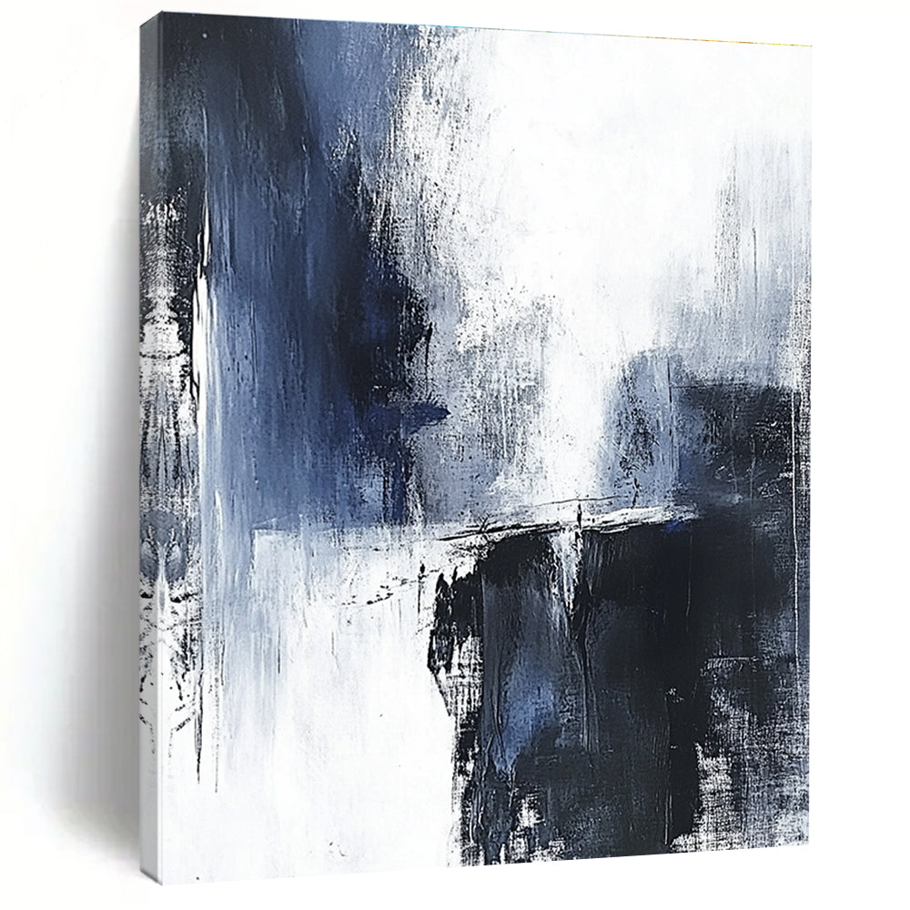 Blue and Gray Abstract Painting with Moody Textures GER557