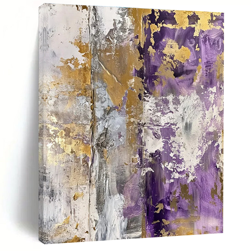 Purple and Gold Textured Abstract Painting with Gray Accents ADGE134