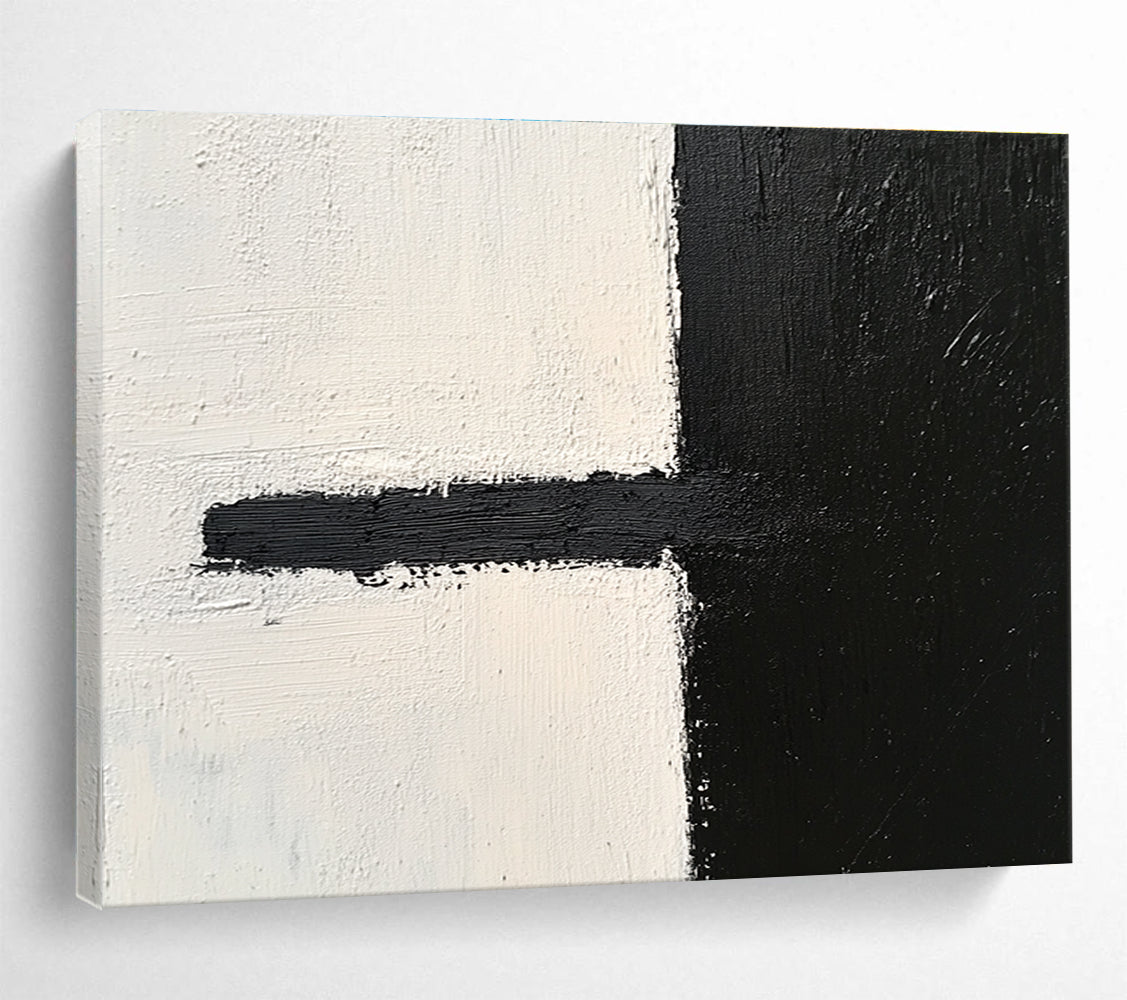 Black and White Geometric Abstract Painting with Textured Strokes DYP300