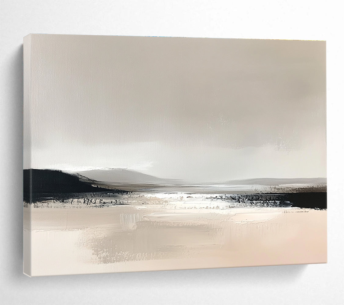 Monochromatic Minimalist Landscape Abstract Painting with Soft Neutrals DYP252