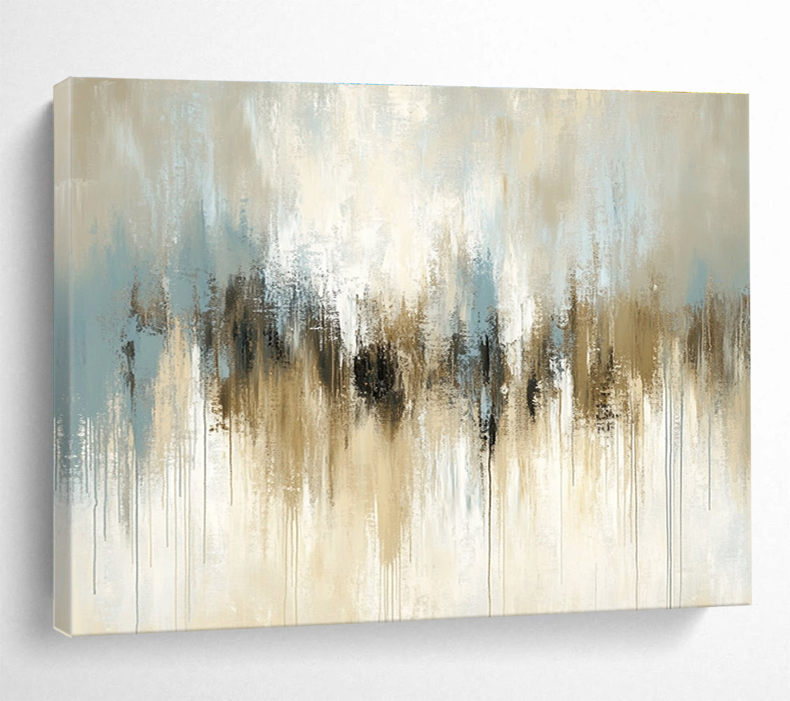 Beige and Blue Abstract Painting with Dripping Effects DYP171
