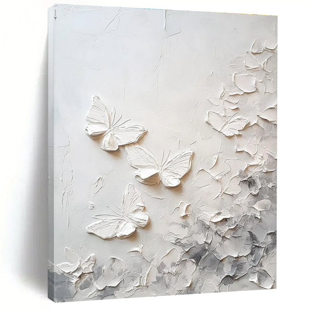 White Textured Butterflies Abstract Painting with Subtle Gray Tones ADGE448