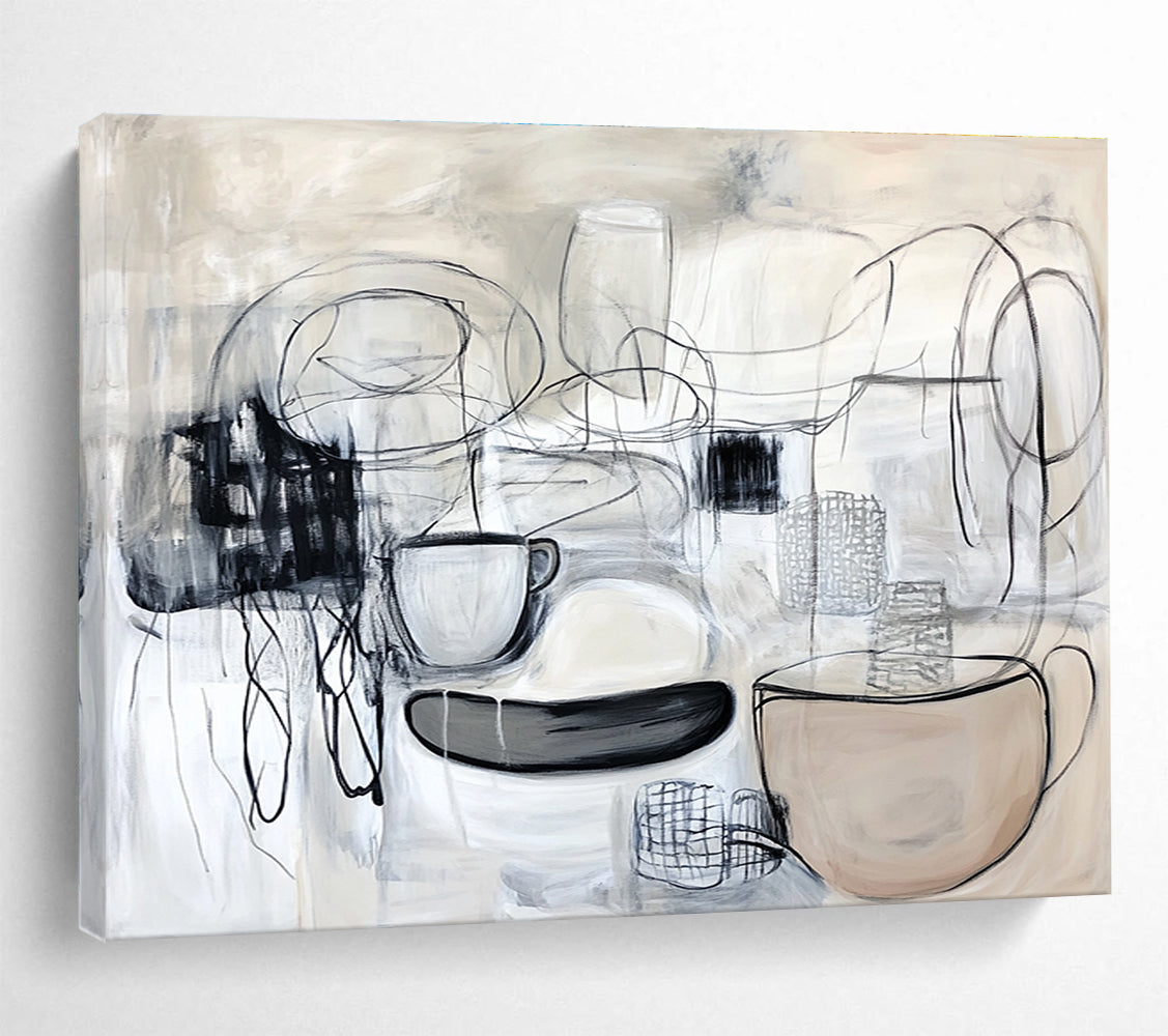 Abstract Still Life in Gray Painting with Line Work DYP547