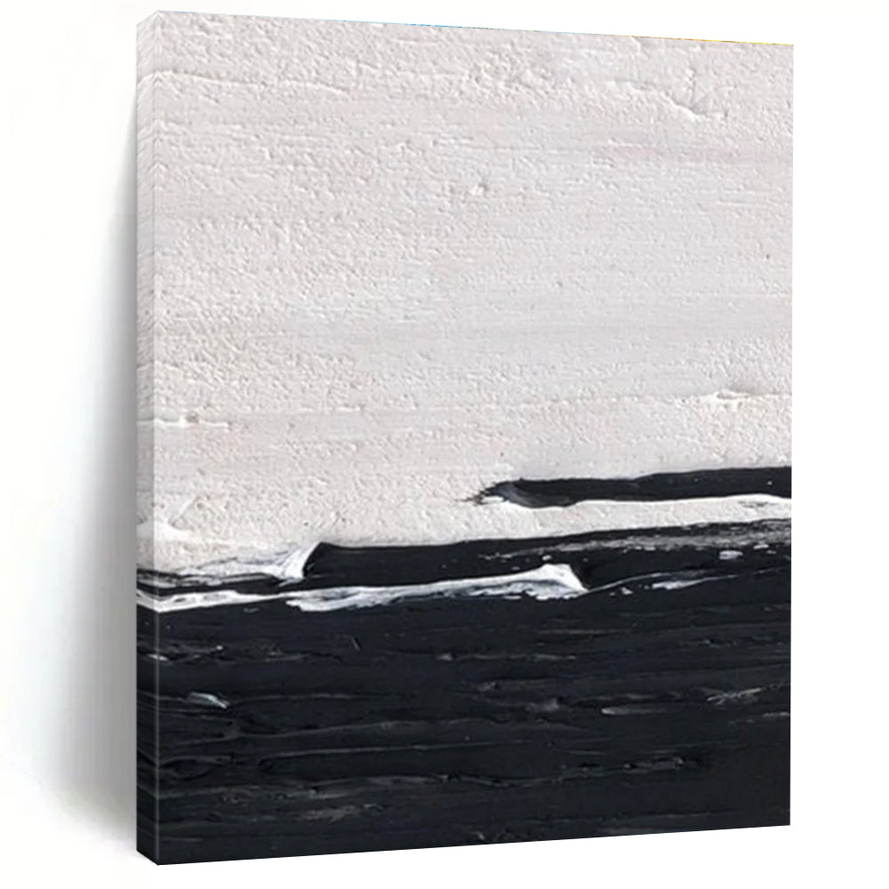 Black and White Horizontal Textured Abstract Painting ADGE402