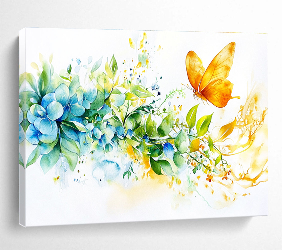 Butterfly and Flowers Watercolor Abstract Painting DYP158