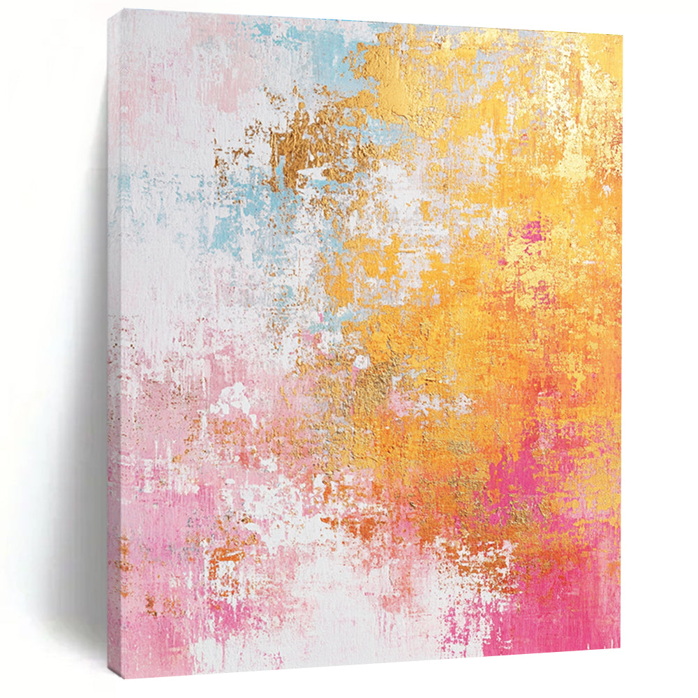 Colorful Gold Abstract with Pink Blue Yellow and Gold GER331