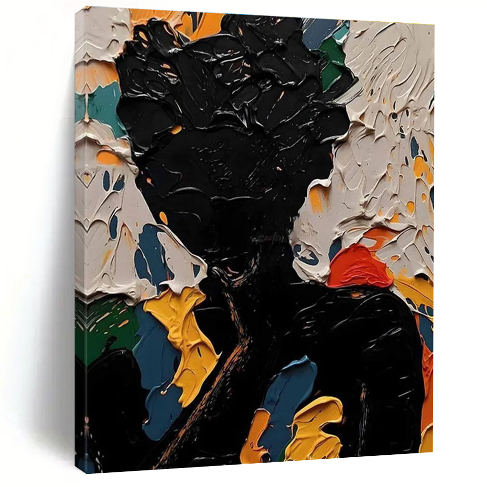 Black Figure Abstract Painting with Colorful Background Textures ADGE308