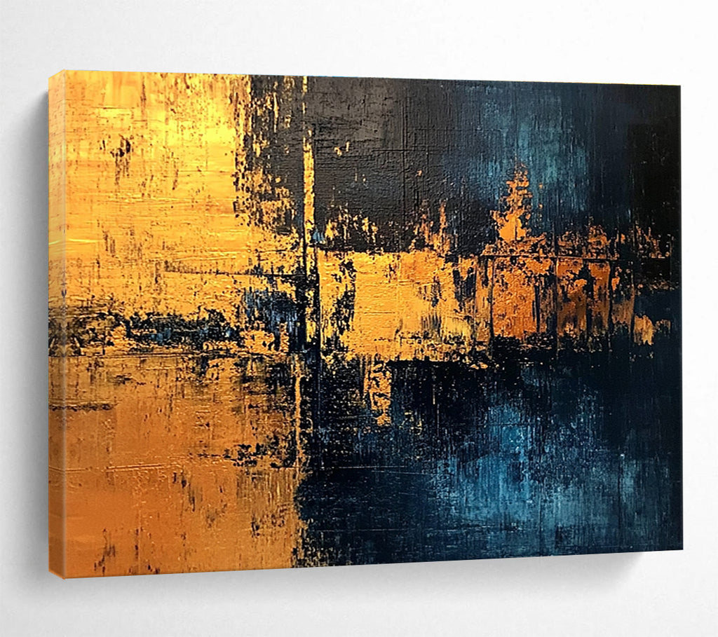 Golden Night Abstract Painting with Blue and Gold Tones DYP529