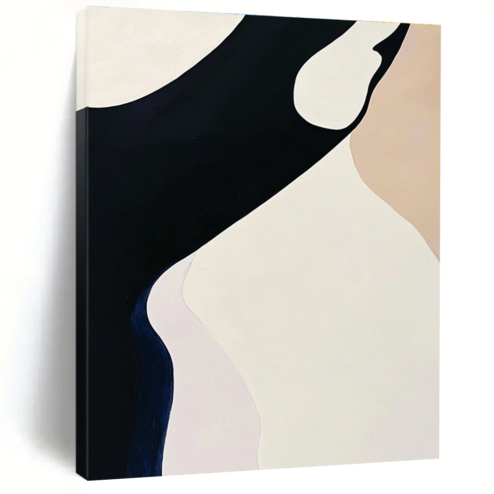 Black White and Beige Abstract Painting with Smooth Curves GER051