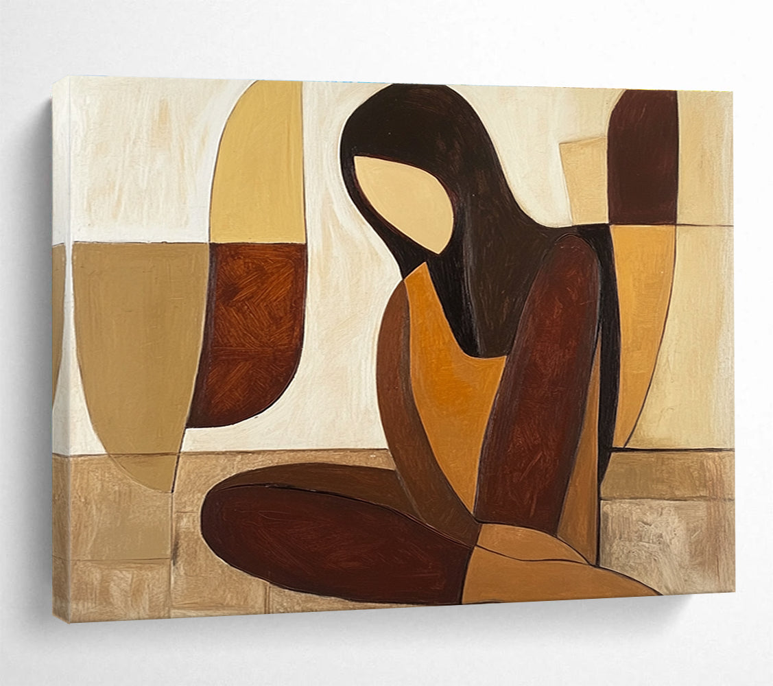 Geometric Figure Abstract Painting with Earthy Tones DYP496