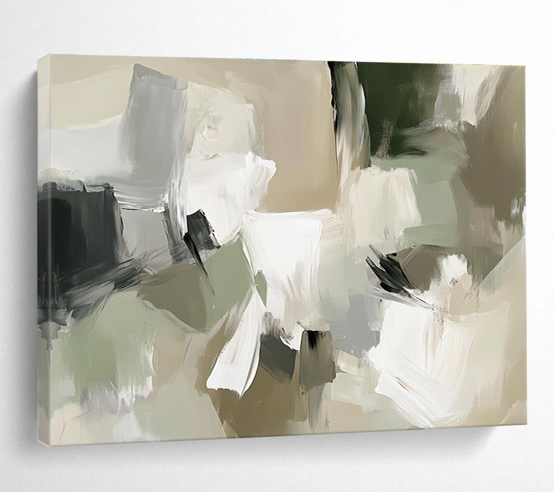 Beige Green and White Abstract Painting with Soft Shapes DYP404