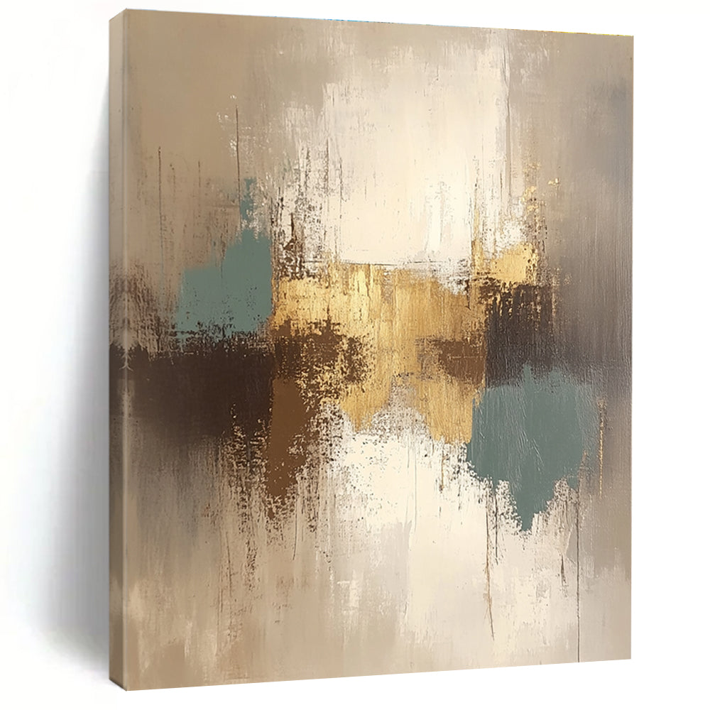 Gold and Teal Abstract Painting with Subtle Sparkle GER562