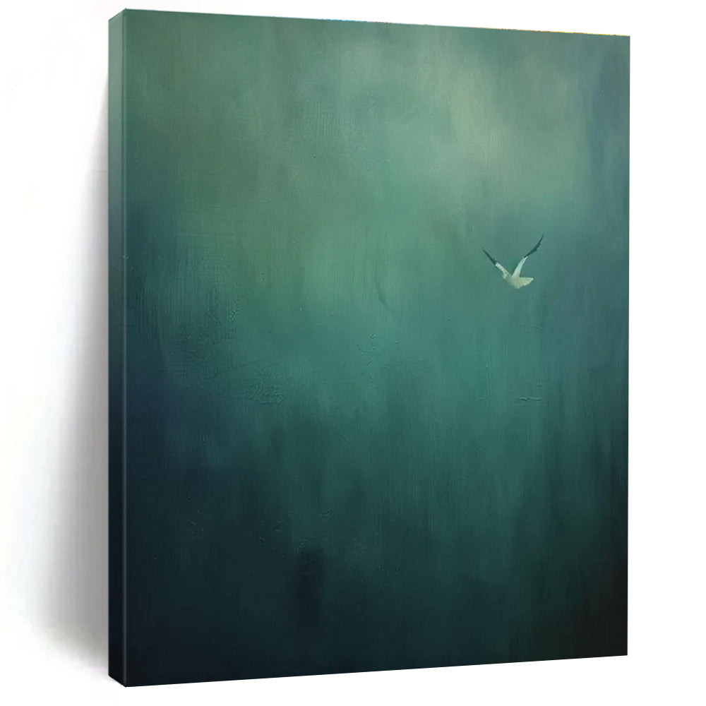 Solitary Bird Abstract Painting with Muted Greens ADGE477