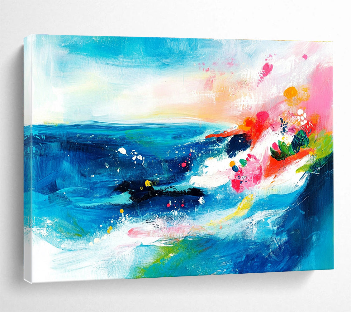 Colorful Sea Abstract Painting with Blue and Pink Hues DYP521