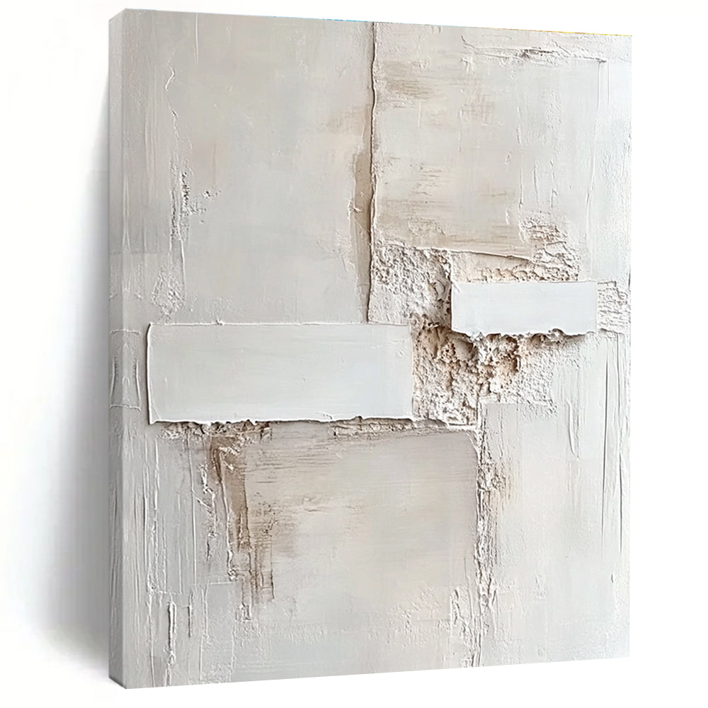Abstract artwork featuring an off-white wall with a textured finish and subtle shades of white creating depth and visual intrigue.STSC1157