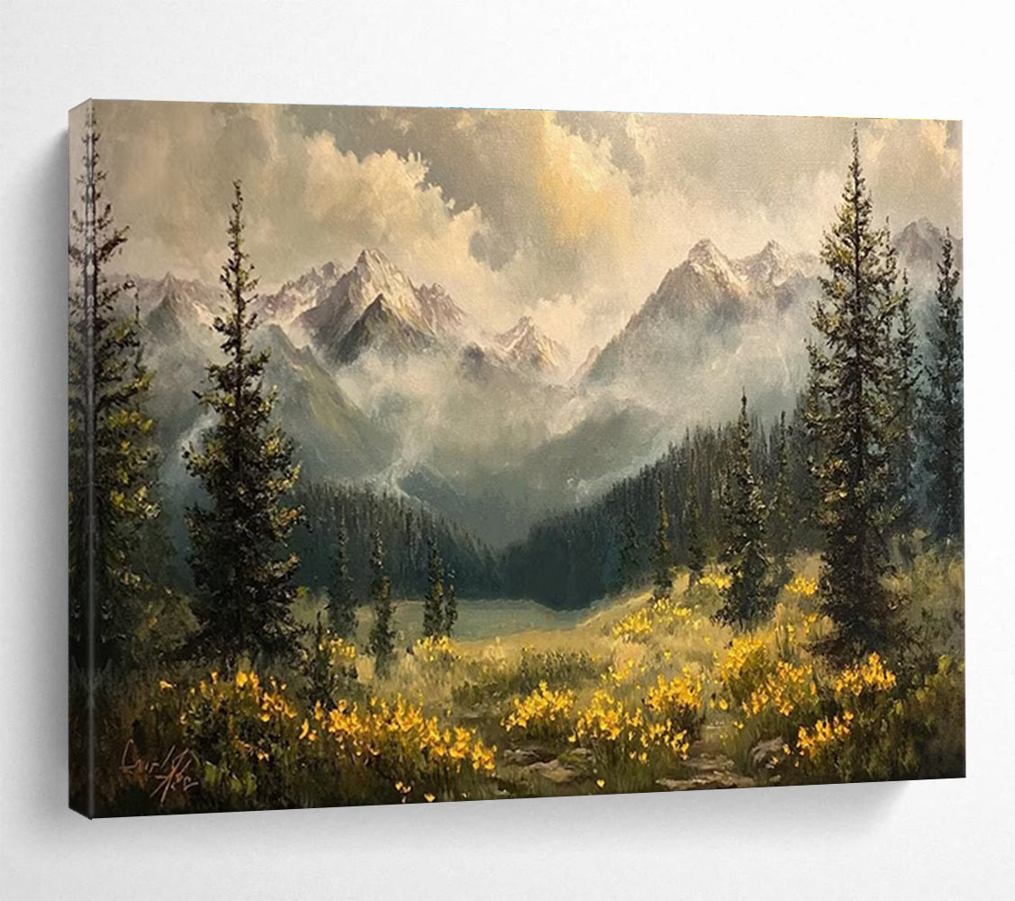 Mountain Valley with Wildflowers Abstract Painting THY420