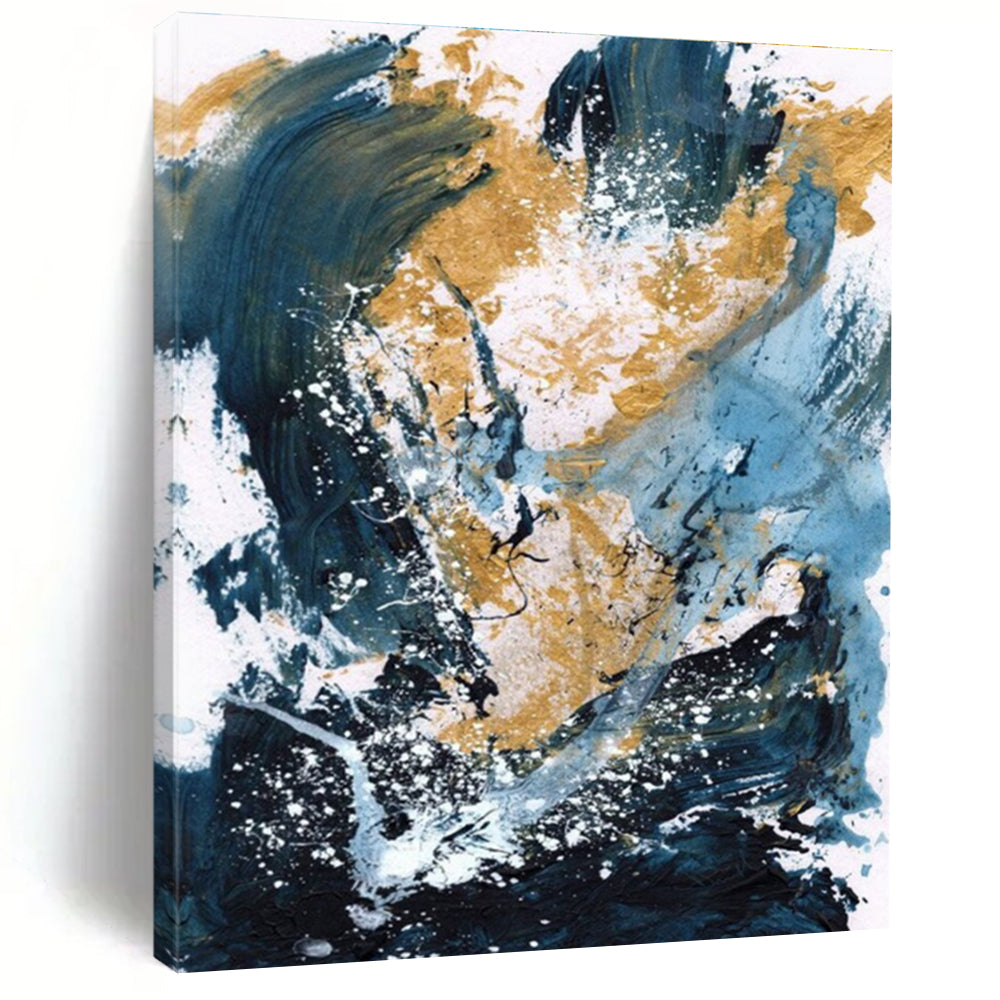 Blue Gold Abstract Splash Painting ADGE234