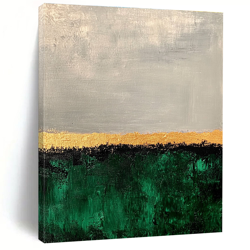 Green Gold Abstract Painting with Horizontal Layers GER819