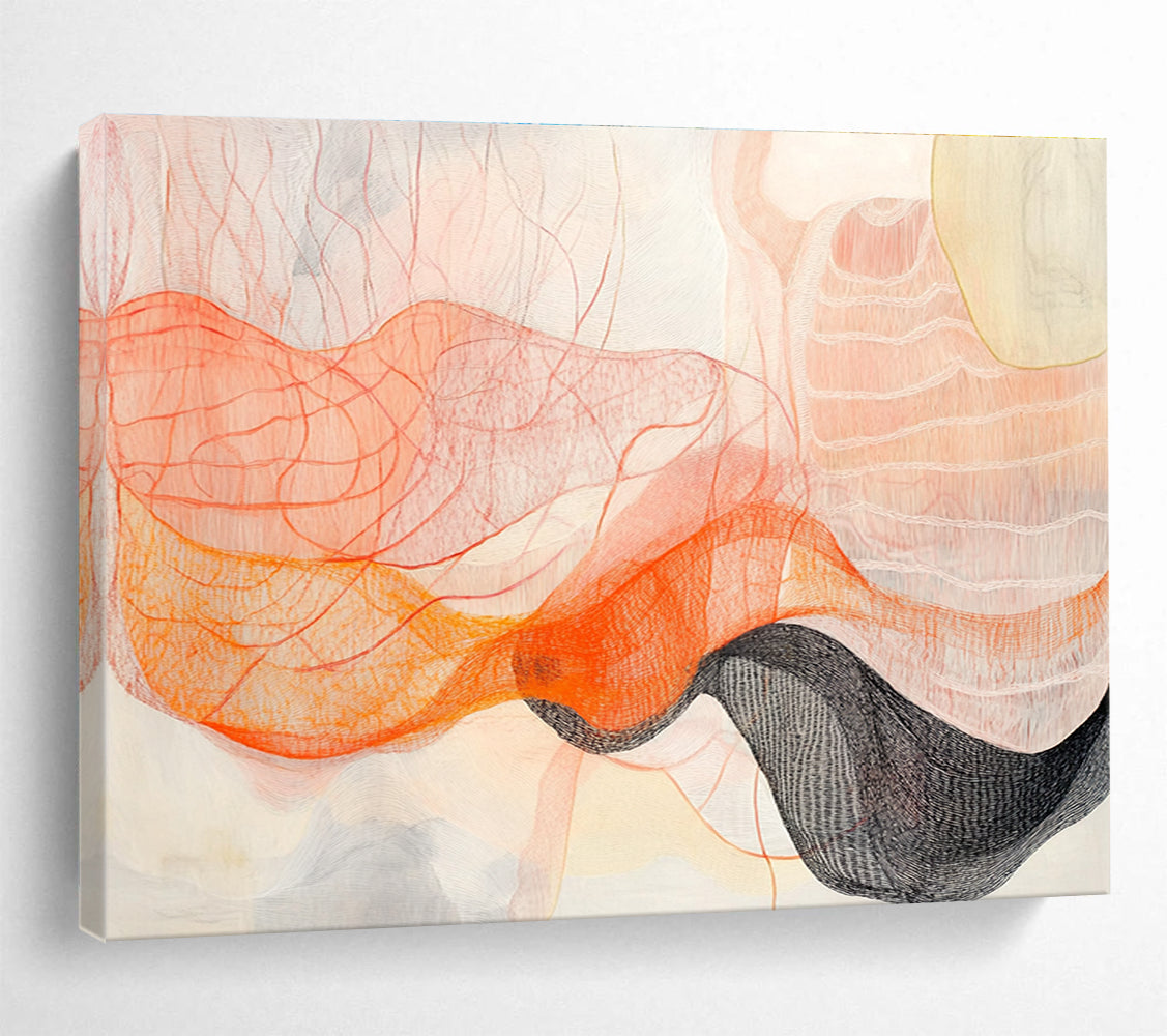 Line and Color Wave Abstract Painting with Orange and Black DYP462
