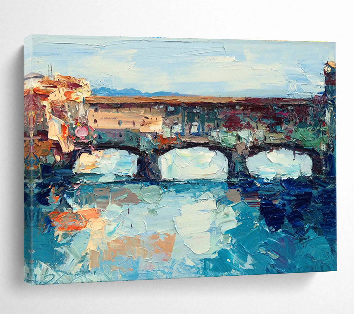 Arched Bridge Over River Abstract Painting THY430